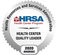 Circular badge for 2020 Awardees of Health Center Quality Leader from Health Resources and Services Administration